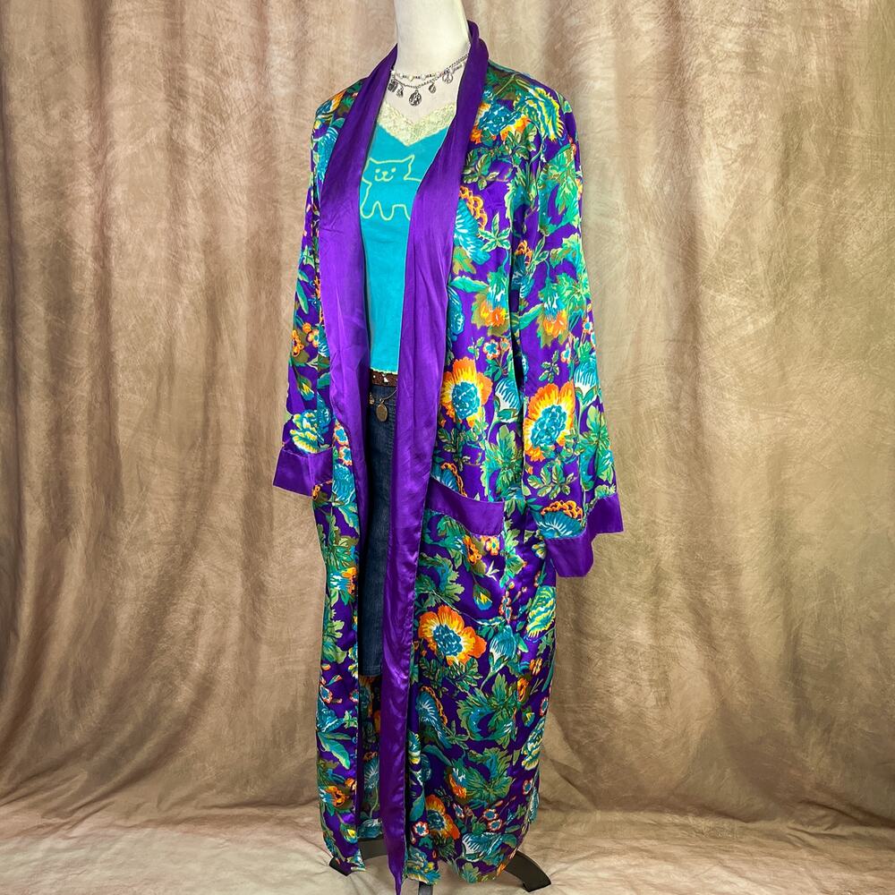 Vintage Victoria's Secret Satin Robe Floral Kimono 80s Gold Label Sleepwear Boho